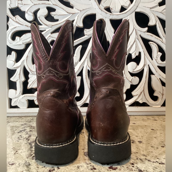 Justin Gypsy Cowgirl Brown Leather Pink Trim Detail Western Boots Size 8.5 - Picture 3 of 12